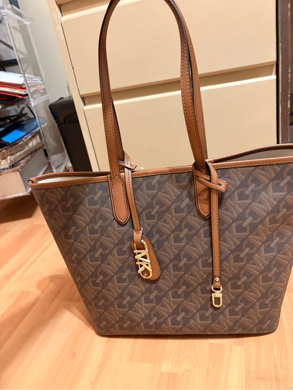 NWT Michael Kors Eliza Large East West Open Tote Bag - Brown/ Luggage - Picture 14 of 16